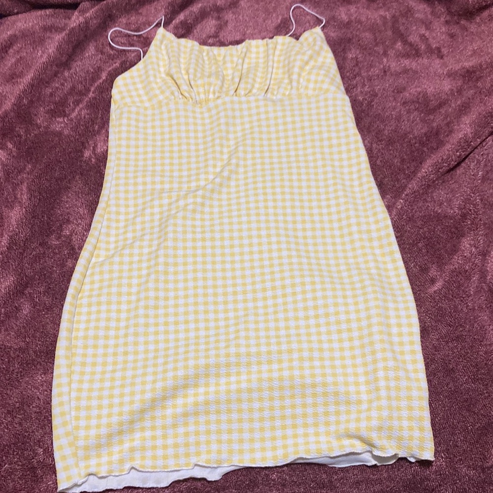 Yellow plaid dress strapless never worn beautiful